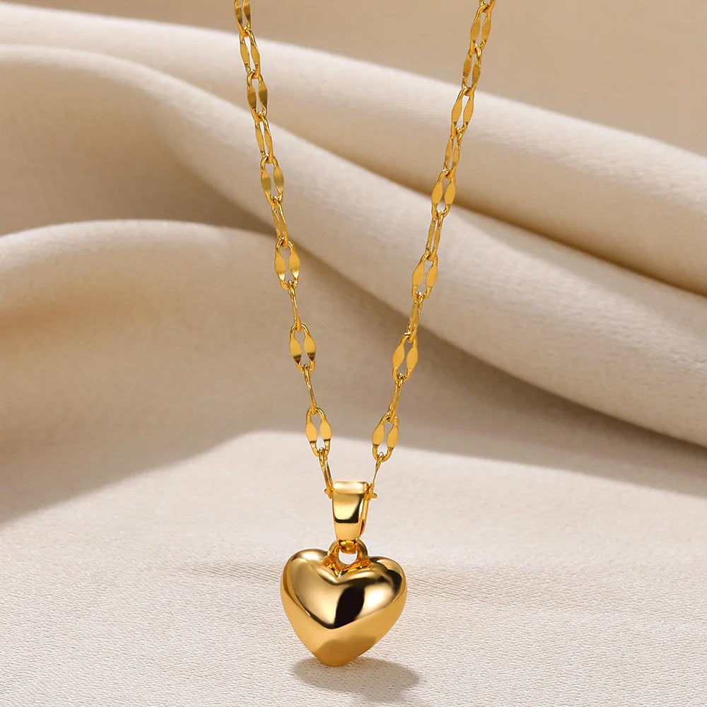 Stainless Steel Love Heart Necklace For Woman - Gold Color