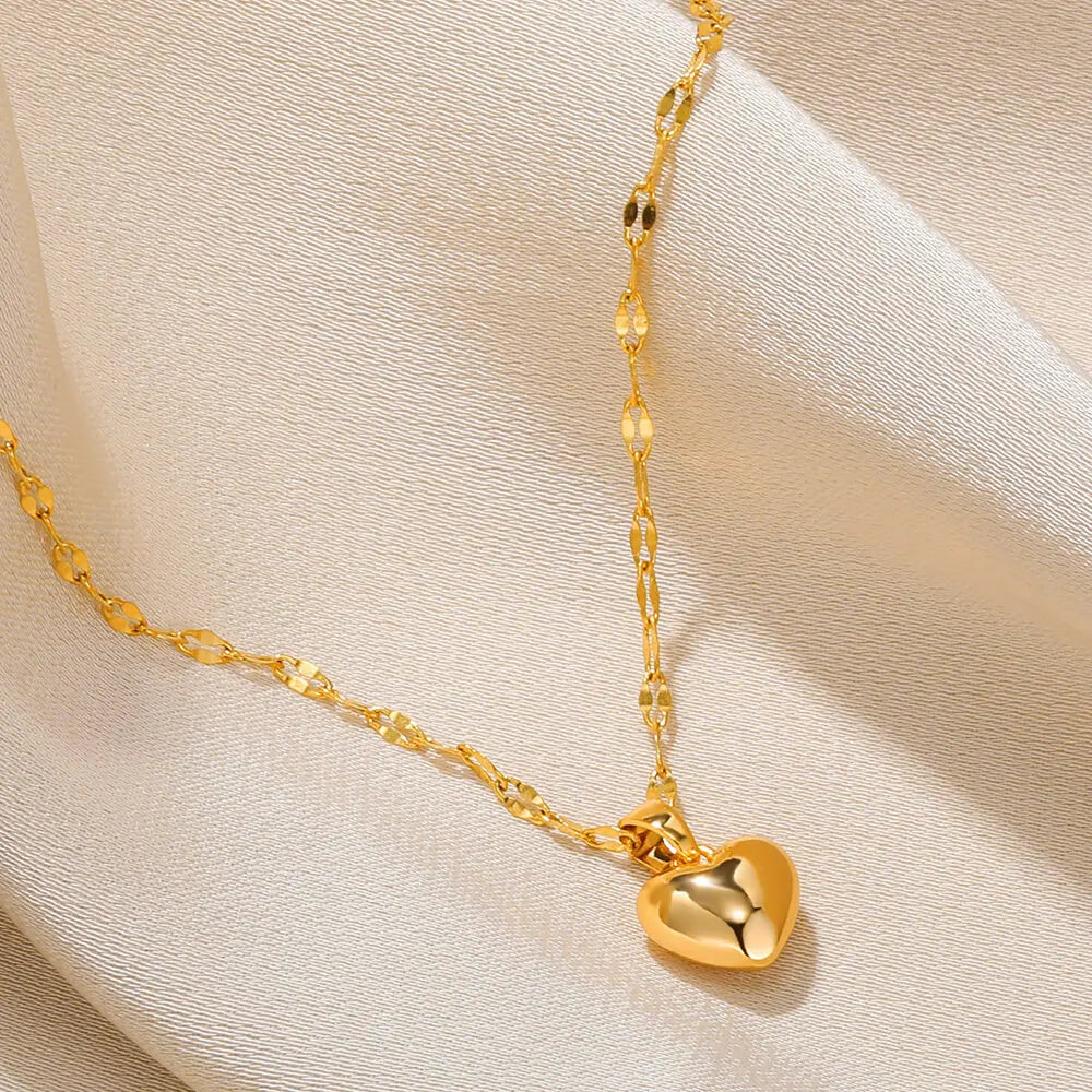 Stainless Steel Love Heart Necklace For Woman - Gold Color