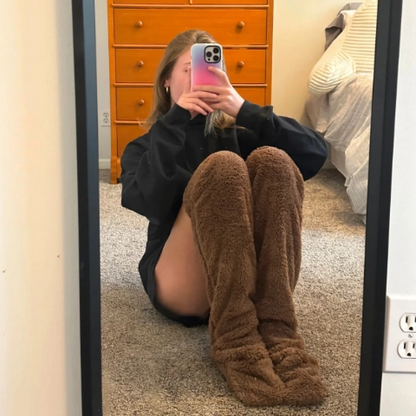 Pretty girl wearing Warmiez™: The Fuzzy Long Socks for winter